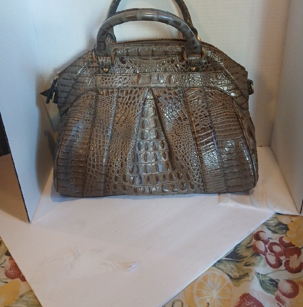 Brahmin Taupe Croc-Embossed Top-Handle Satchel - Picture 2 of 9
